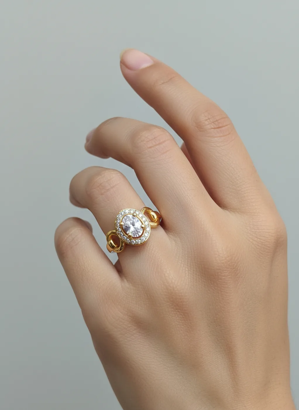Gold-plated oval solitaire ring