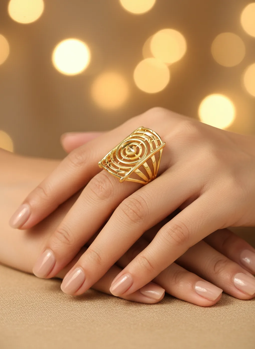 Gold-plated radial statement ring